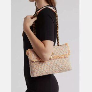 NWT Kurt Geiger Tweed Brixton Lock Bag Orange Lilac Chain Shoulder Strap